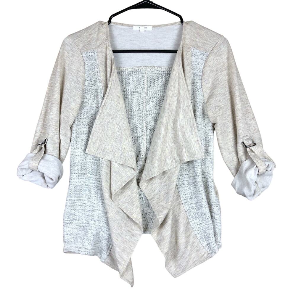 Maurices Womens Sweater Beige Gray Cardigan Waterfall Roll Tab Sleeve Stretch M